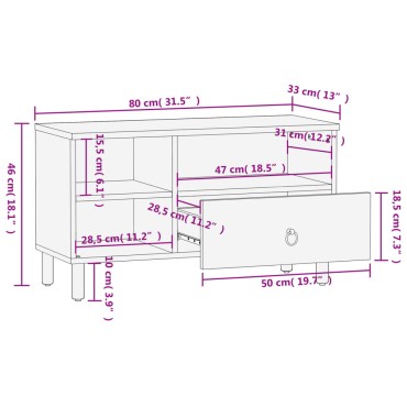 vidaXL Έπιπλο Τηλεόρασης 80x33x46cm από Μασίφ Ξύλο Μάνγκο