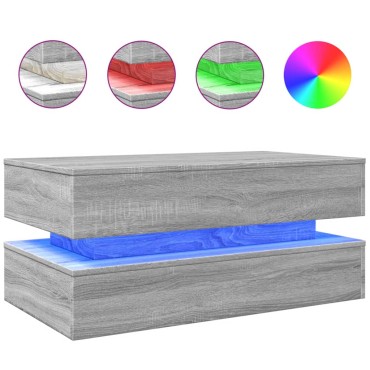 vidaXL Τραπεζάκι Σαλονιού με LED Γκρι Sonoma 90x50x40cm 1 τεμ.