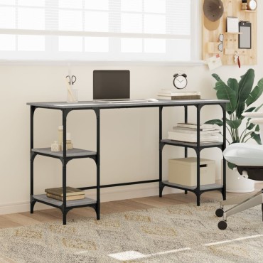 vidaXL Γραφείο Γκρι Sonoma 140x50x75cm Μέταλλο & Επεξεργασμένο Ξύλο 1 τεμ.