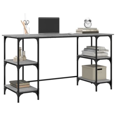 vidaXL Γραφείο Γκρι Sonoma 140x50x75cm Μέταλλο & Επεξεργασμένο Ξύλο 1 τεμ.