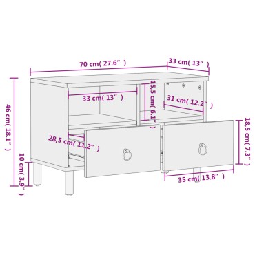 vidaXL Έπιπλο Τηλεόρασης 70x33x46cm από Μασίφ Ξύλο Μάνγκο