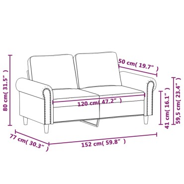 vidaXL Καναπές Διθέσιος Μπορντό Βελούδινος 152x77x80cm 1 τεμ.