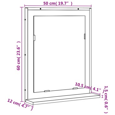 vidaXL Καθρέφτης Μπάνιου με Ράφι Sonoma Δρυς 50x12x60cm Επεξ. Ξύλο 1 τεμ.