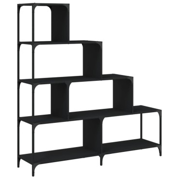 vidaXL Βιβλιοθήκη Σκάλα 4 Ράφια Μαύρη 139x33,5x149cm Επεξεργ. Ξύλο 1 τεμ.