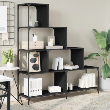 vidaXL Βιβλιοθήκη Σκάλα 4 Ράφια Μαύρη 139x33,5x149cm Επεξεργ. Ξύλο 1 τεμ.