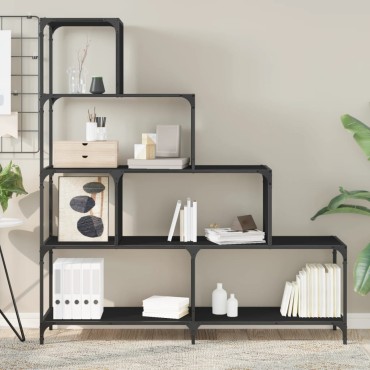 vidaXL Βιβλιοθήκη Σκάλα 4 Ράφια Μαύρη 139x33,5x149cm Επεξεργ. Ξύλο 1 τεμ.