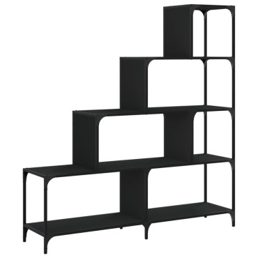 vidaXL Βιβλιοθήκη Σκάλα 4 Ράφια Μαύρη 139x33,5x149cm Επεξεργ. Ξύλο 1 τεμ.