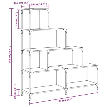 vidaXL Βιβλιοθήκη Σκάλα 4 Ράφια Μαύρη 139x33,5x149cm Επεξεργ. Ξύλο 1 τεμ.