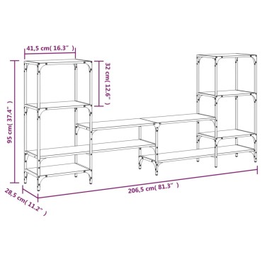 vidaXL Έπιπλο Τηλεόρασης Μαύρο 206,5x28,5x95cm Επεξεργασμένο Ξύλο