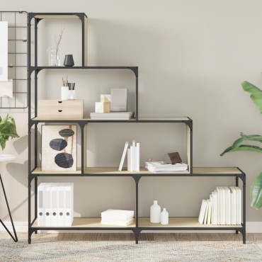 vidaXL Βιβλιοθήκη Σκάλα 4 Ράφια Sonoma Δρυς 139x33,5x149cm Επεξ. Ξύλο 1 τεμ.