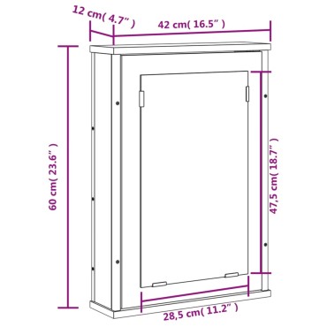 vidaXL Καθρέφτης Μπάνιου Ντουλάπι Sonoma Δρυς 42x12x60cm Επεξ. Ξύλο 1 τεμ.