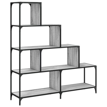 vidaXL Βιβλιοθήκη Σκάλα 4 Ράφια Γκρι Sonoma 139x33,5x149cm Επεξ. Ξύλο 1 τεμ.