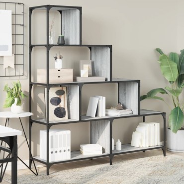 vidaXL Βιβλιοθήκη Σκάλα 4 Ράφια Γκρι Sonoma 139x33,5x149cm Επεξ. Ξύλο 1 τεμ.