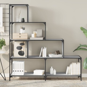 vidaXL Βιβλιοθήκη Σκάλα 4 Ράφια Γκρι Sonoma 139x33,5x149cm Επεξ. Ξύλο 1 τεμ.
