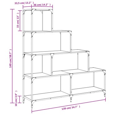vidaXL Βιβλιοθήκη Σκάλα 4 Ράφια Γκρι Sonoma 139x33,5x149cm Επεξ. Ξύλο 1 τεμ.