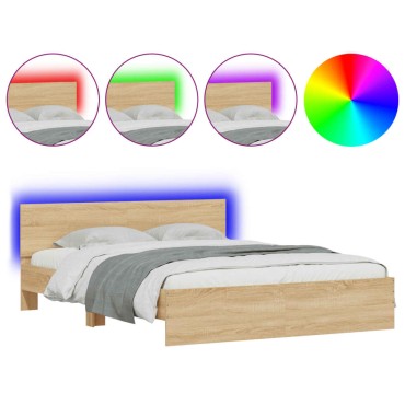 vidaXL Πλαίσιο Κρεβατιού με Κεφαλάρι/LED Sonoma δρυς 160x200 εκ.