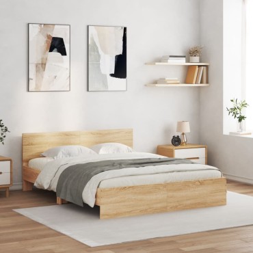 vidaXL Πλαίσιο Κρεβατιού με Κεφαλάρι/LED Sonoma δρυς 160x200 εκ.