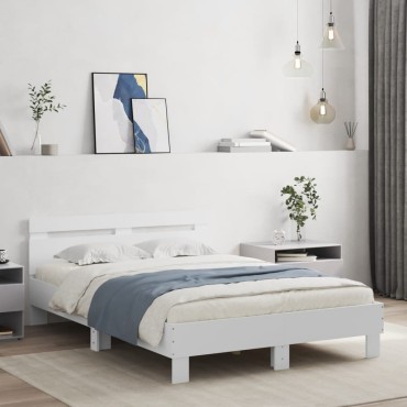 vidaXL Πλαίσιο Κρεβατιού με Κεφαλάρι / LED Λευκό 135 x 190 εκ.