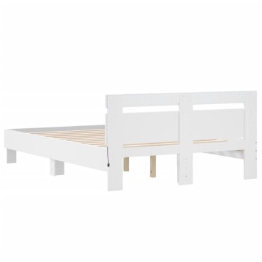 vidaXL Πλαίσιο Κρεβατιού με Κεφαλάρι / LED Λευκό 135 x 190 εκ.