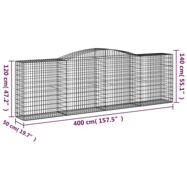 vidaXL Συρματοκιβώτια Τοξωτά 25 τεμ. 400x50x120/140 εκ. Γαλβαν. Ατσάλι