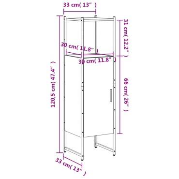 vidaXL Ντουλάπι Μπάνιου Γκρι Sonoma 33x33x120,5cm Επεξεργασμένο Ξύλο 1 τεμ.