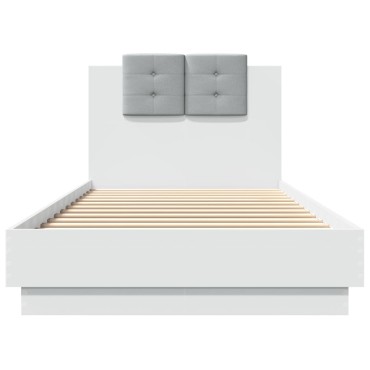 vidaXL Πλαίσιο Κρεβατιού με Κεφαλάρι και LED Λευκό 90 x 200 εκ.