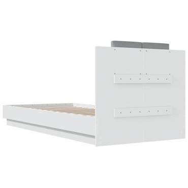 vidaXL Πλαίσιο Κρεβατιού με Κεφαλάρι και LED Λευκό 90 x 200 εκ.