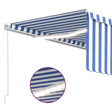 vidaXL Τέντα Συρόμενη Χειροκίνητη με Σκίαστρο & LED Μπλε/Λευκό 4 x 3 μ