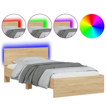 vidaXL Πλαίσιο Κρεβατιού με Κεφαλάρι/LED Sonoma δρυς 100x200 εκ.