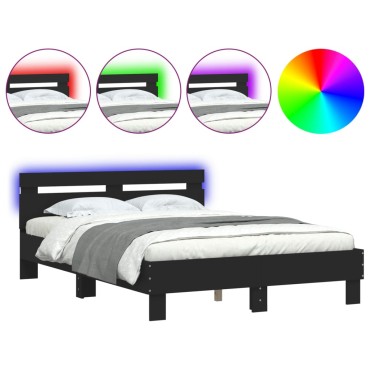 vidaXL Πλαίσιο Κρεβατιού με Κεφαλάρι/LED Μαύρο 120 x 190 εκ