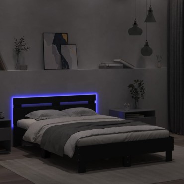 vidaXL Πλαίσιο Κρεβατιού με Κεφαλάρι/LED Μαύρο 120 x 190 εκ