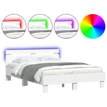 vidaXL Πλαίσιο Κρεβατιού με Κεφαλάρι/LED Λευκό 120x190cm 1 τεμ. - Μονό