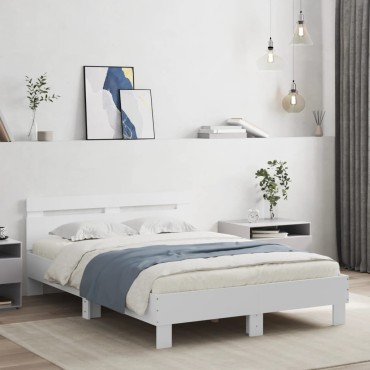 vidaXL Πλαίσιο Κρεβατιού με Κεφαλάρι/LED Λευκό 120x190cm 1 τεμ. - Μονό