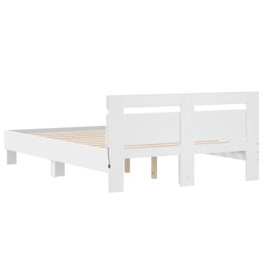 vidaXL Πλαίσιο Κρεβατιού με Κεφαλάρι/LED Λευκό 120x190cm 1 τεμ. - Μονό