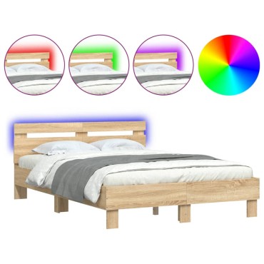 vidaXL Πλαίσιο Κρεβατιού με Κεφαλάρι/LED Sonoma Δρυς 120x190cm 1 τεμ. - Μονό