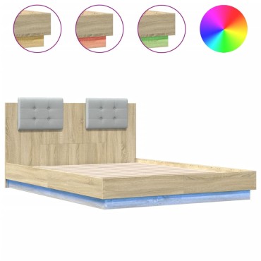 vidaXL Πλαίσιο Κρεβατιού με Κεφαλάρι & LED Sonoma Δρυς 120x190 εκ.