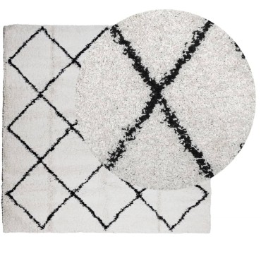 vidaXL Χαλί Shaggy PAMPLONA Ψηλό Πέλος Μοντέρνο Κρεμ/Μαύρο 120x120cm
