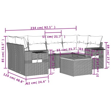 vidaXL Σετ Σαλονιού Κήπου 7 τεμ. Γκρι Συνθετικό Ρατάν με Μαξιλάρια 55x55cm  Γωνιακός