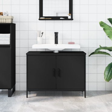 vidaXL Ντουλάπι Νιπτήρα Μπάνιου Μαύρο 80x30x60cm Επεξεργασμένο Ξύλο 1 τεμ.