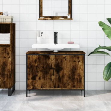 vidaXL Ντουλάπι Νιπτήρα Μπάνιου Καπνιστή Δρυς 80x30x60cm Επεξ. Ξύλο 1 τεμ.