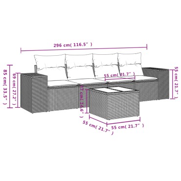 vidaXL Σετ Καναπέ Κήπου 5 τεμ. Μπεζ Συνθετικό Ρατάν με Μαξιλάρι 55x55cm  Γωνιακός