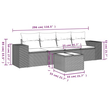 vidaXL Σετ Καναπέ Κήπου 5 τεμ. Μαύρο Συνθετικό Ρατάν με Μαξιλάρια 55x55cm  Γωνιακός