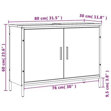 vidaXL Ντουλάπι Νιπτήρα Μπάνιου Sonoma Δρυς 80x30x60cm Επεξ. Ξύλο 1 τεμ.