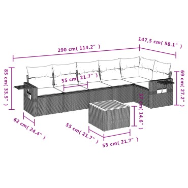 vidaXL Καναπές Σετ 7 τεμ. Μαύρο Συνθετικό Ρατάν με Μαξιλάρια 55x55cm  Γωνιακός