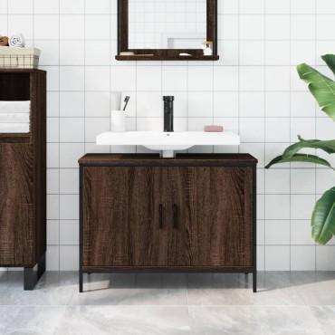 vidaXL Ντουλάπι Νιπτήρα Μπάνιου Καφέ Δρυς 80x30x60cm Επεξ. Ξύλο 1 τεμ.