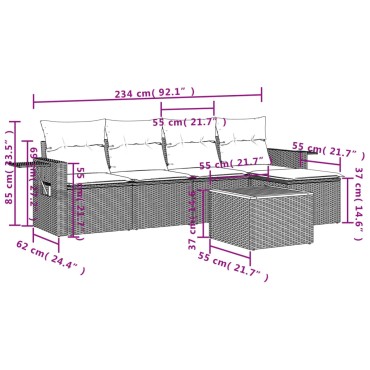 vidaXL Σετ Καναπέ Κήπου 6 τεμ. Μπεζ Συνθετικό Ρατάν με Μαξιλάρια 55x55cm  Γωνιακός