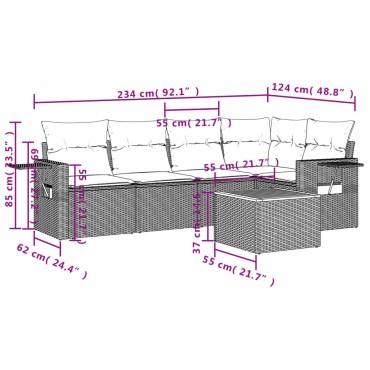 vidaXL Σετ Καναπέ Κήπου 6 τεμ. Μπεζ Συνθετικό Ρατάν με Μαξιλάρια 55x55cm  Γωνιακός