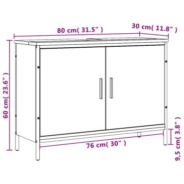 vidaXL Ντουλάπι Νιπτήρα Μπάνιου Γκρι Sonoma 80x30x60cm Επεξ. Ξύλο 1 τεμ.