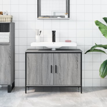 vidaXL Ντουλάπι Νιπτήρα Μπάνιου Γκρι Sonoma 80x30x60cm Επεξ. Ξύλο 1 τεμ.