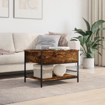 vidaXL Τραπεζάκι Σαλονιού Καπνιστή Δρυς 70x50x50cm Επ. Ξύλο&Μέταλλο 1 τεμ.